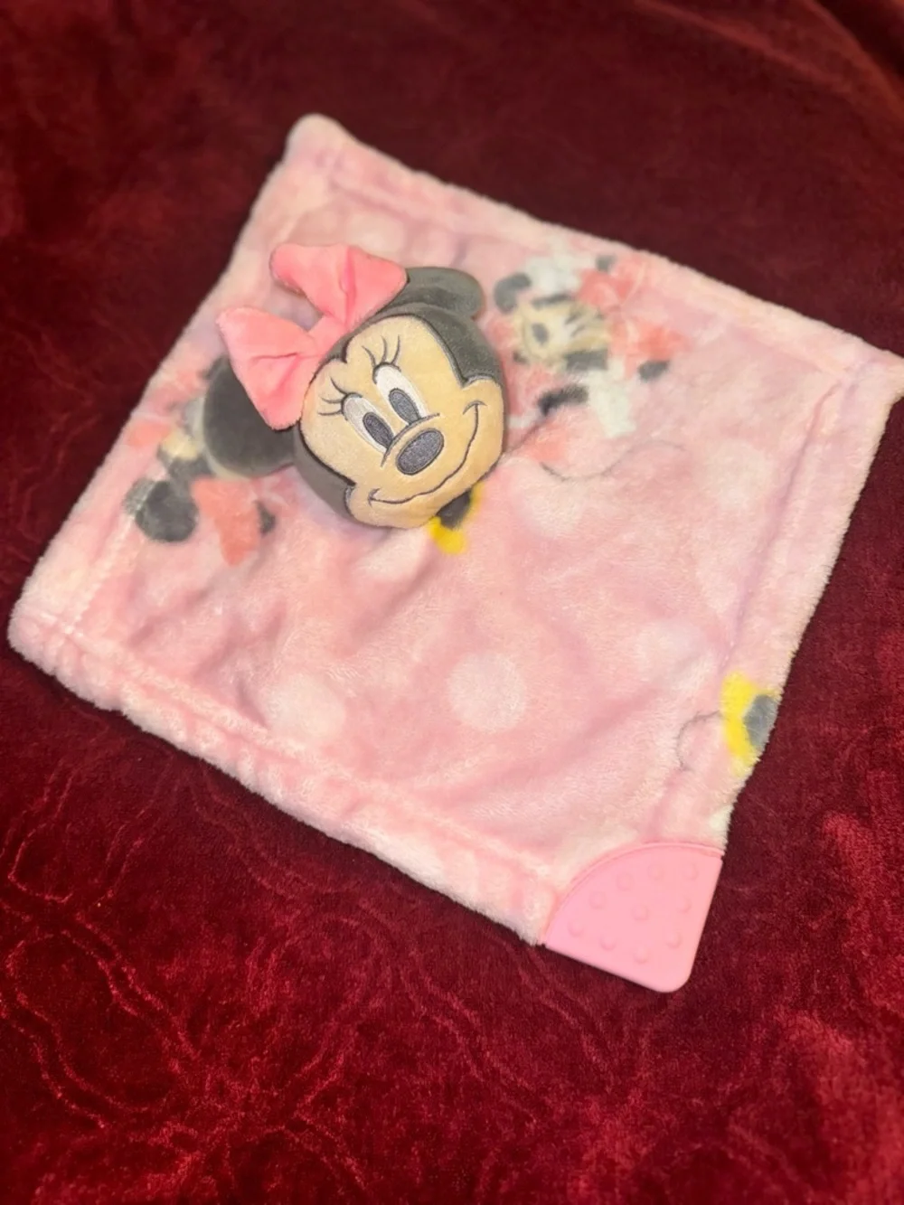 Disney Pink Minnie Mouse Lovey with Silicone Teether Corner